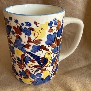 Italiano Mug by Westwood 4 inch Hand Painted Bird Blue Yellow Flowers